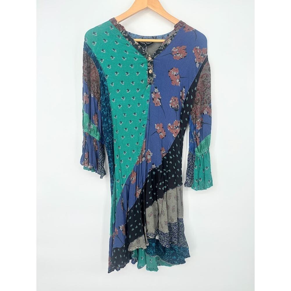 Young‎ Threads Patchwork Floral Tunic Dress XL Boho Hippie Festival Asymmetric